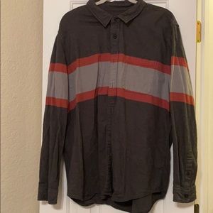 Grey and red striped flannel shirt